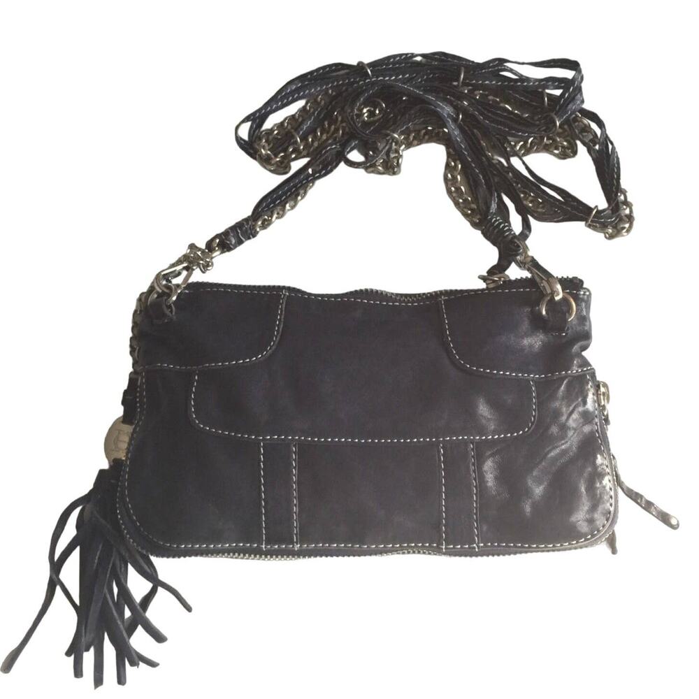 OLIVIA HARRIS CROSSBODY BAG Purse Navy fringe boho festival luxury lux NWT
